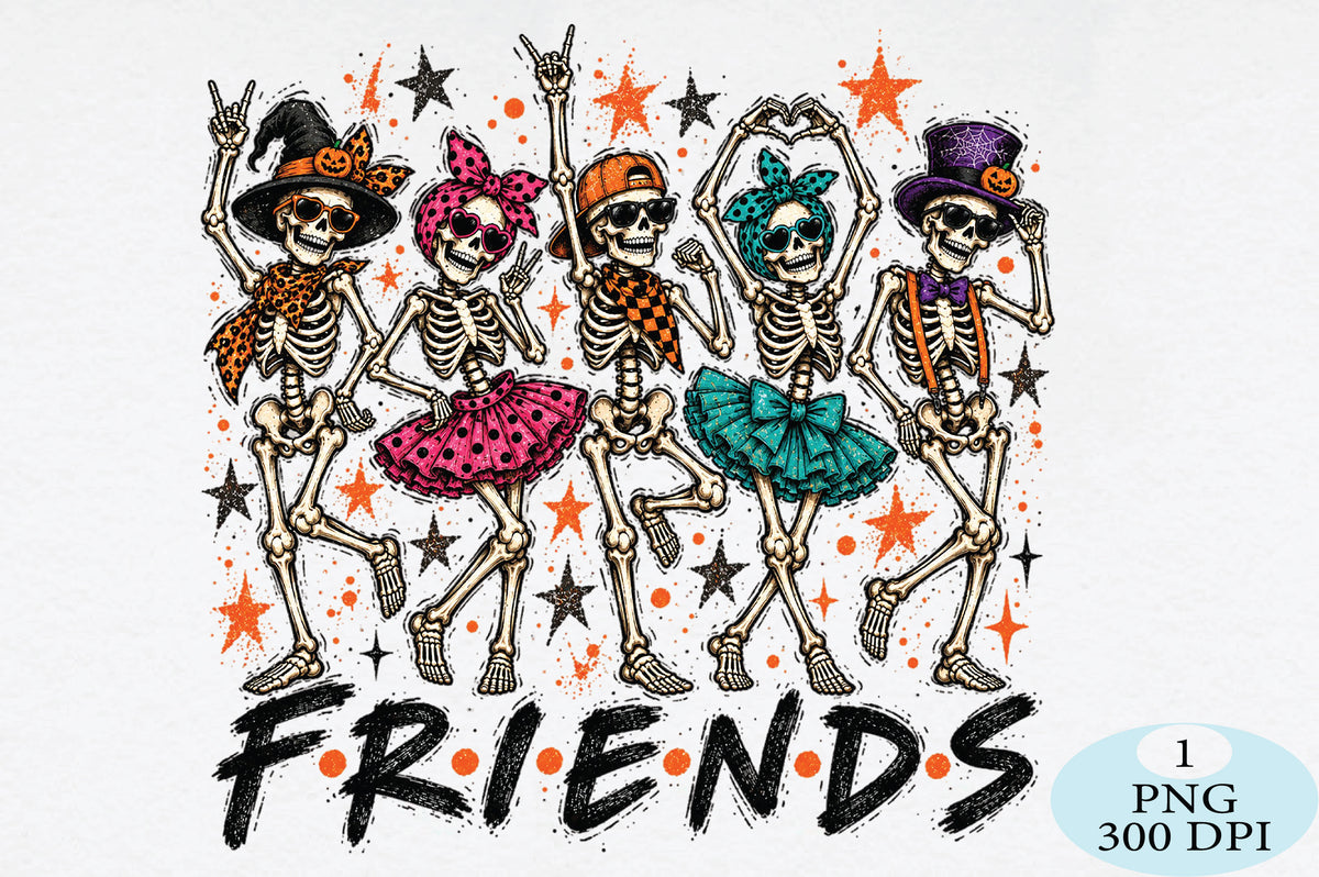 Retro Halloween Skeleton Friends Funny PNG