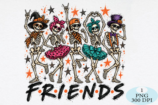 Retro Halloween Skeleton Friends Funny PNG