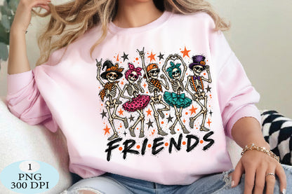 Retro Halloween Skeleton Friends Funny PNG