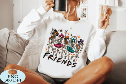 Retro Halloween Skeleton Friends Funny PNG