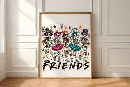 Retro Halloween Skeleton Friends Funny PNG