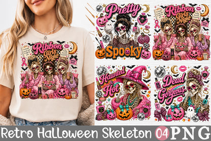 Ribbon Girls Night Halloween Skeleton Sublimation PNG