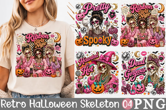 Ribbon Girls Night Halloween Skeleton Sublimation PNG