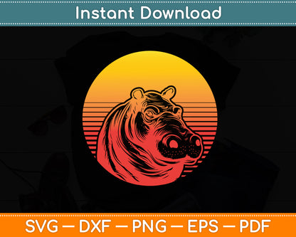 Retro Hippo Animal Lover Svg Png Dxf Digital Cutting File