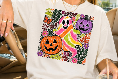 Retro Knitted Halloween Ghost Pumpkin PNG Sublimation Design