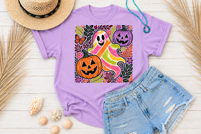 Retro Knitted Halloween Ghost Pumpkin PNG Sublimation Design