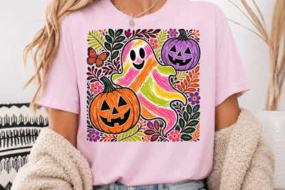 Retro Knitted Halloween Ghost Pumpkin PNG Sublimation Design