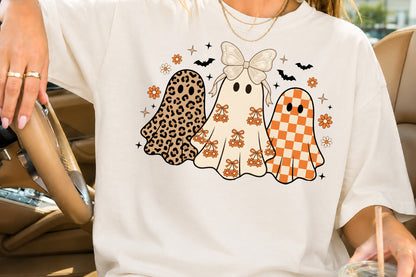 Retro Leopard Ghost PNG Coquette Halloween Sublimation Cute Spooky Design