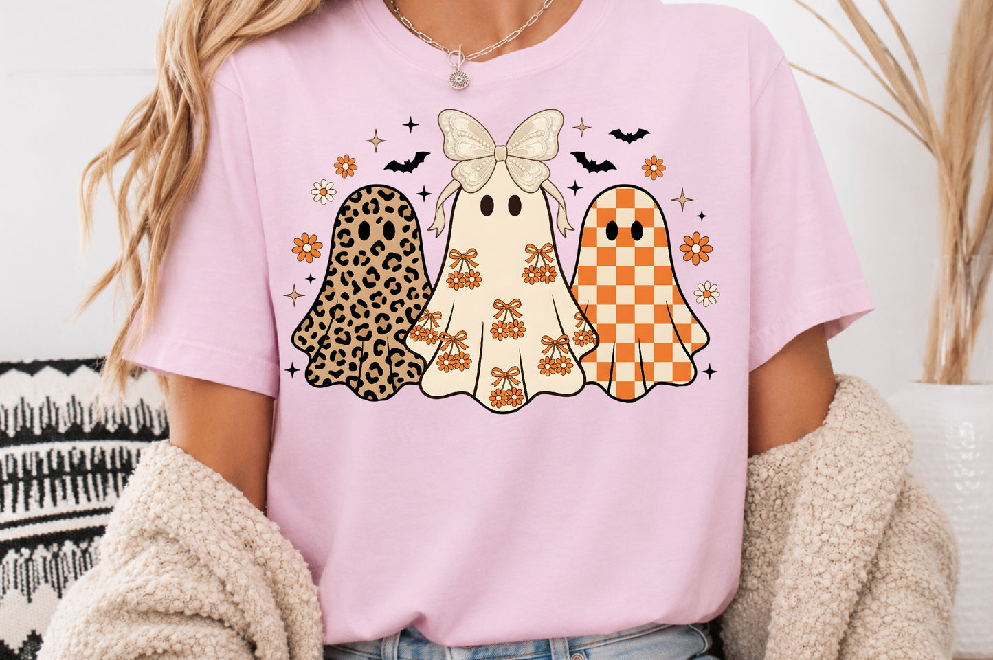 Retro Leopard Ghost PNG Coquette Halloween Sublimation Cute Spooky Design