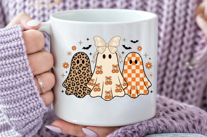 Retro Leopard Ghost PNG Coquette Halloween Sublimation Cute Spooky Design