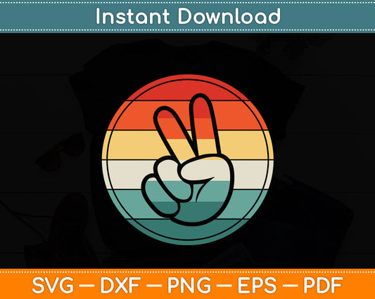 Retro Peace hand Vintage 60's 70's Hippie Svg Digital Cutting File