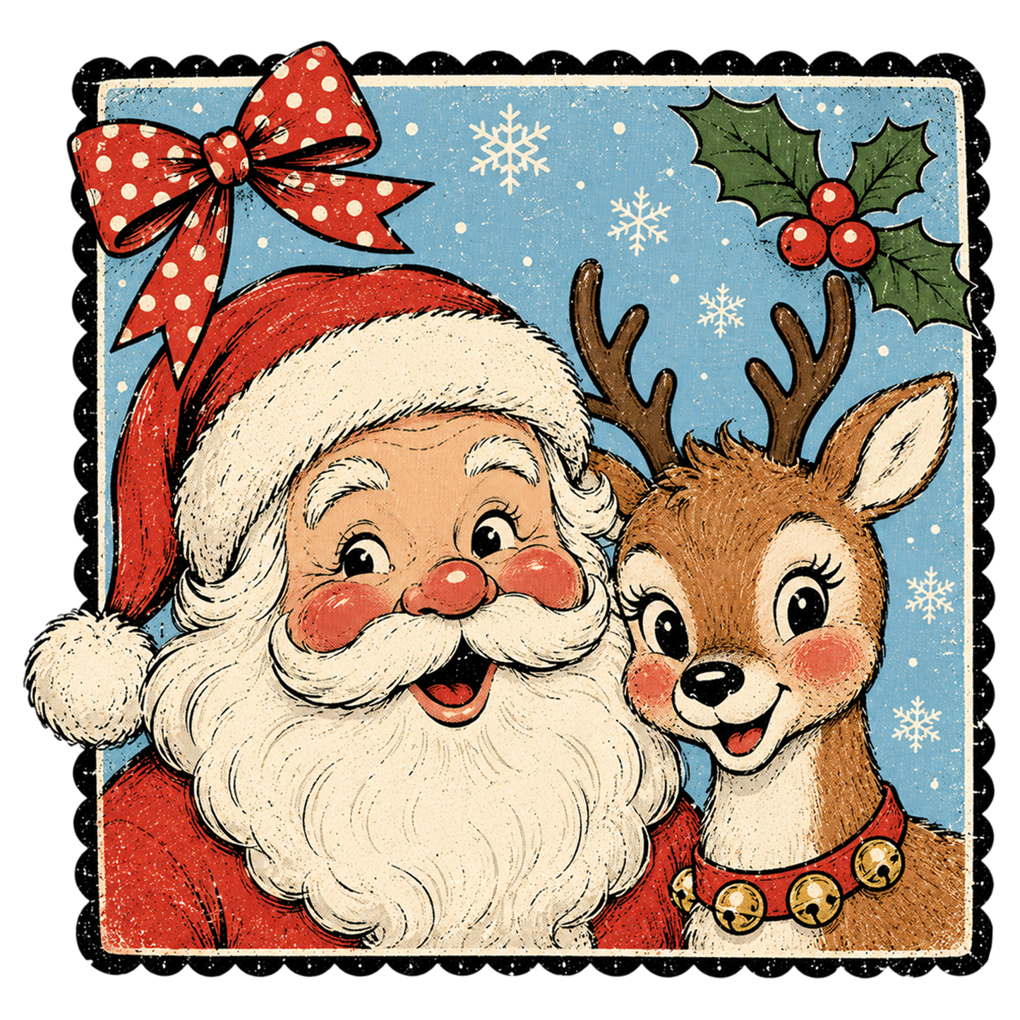 Retro Santa Claus & Reindeer PNG, Vintage Christmas Sublimation Design