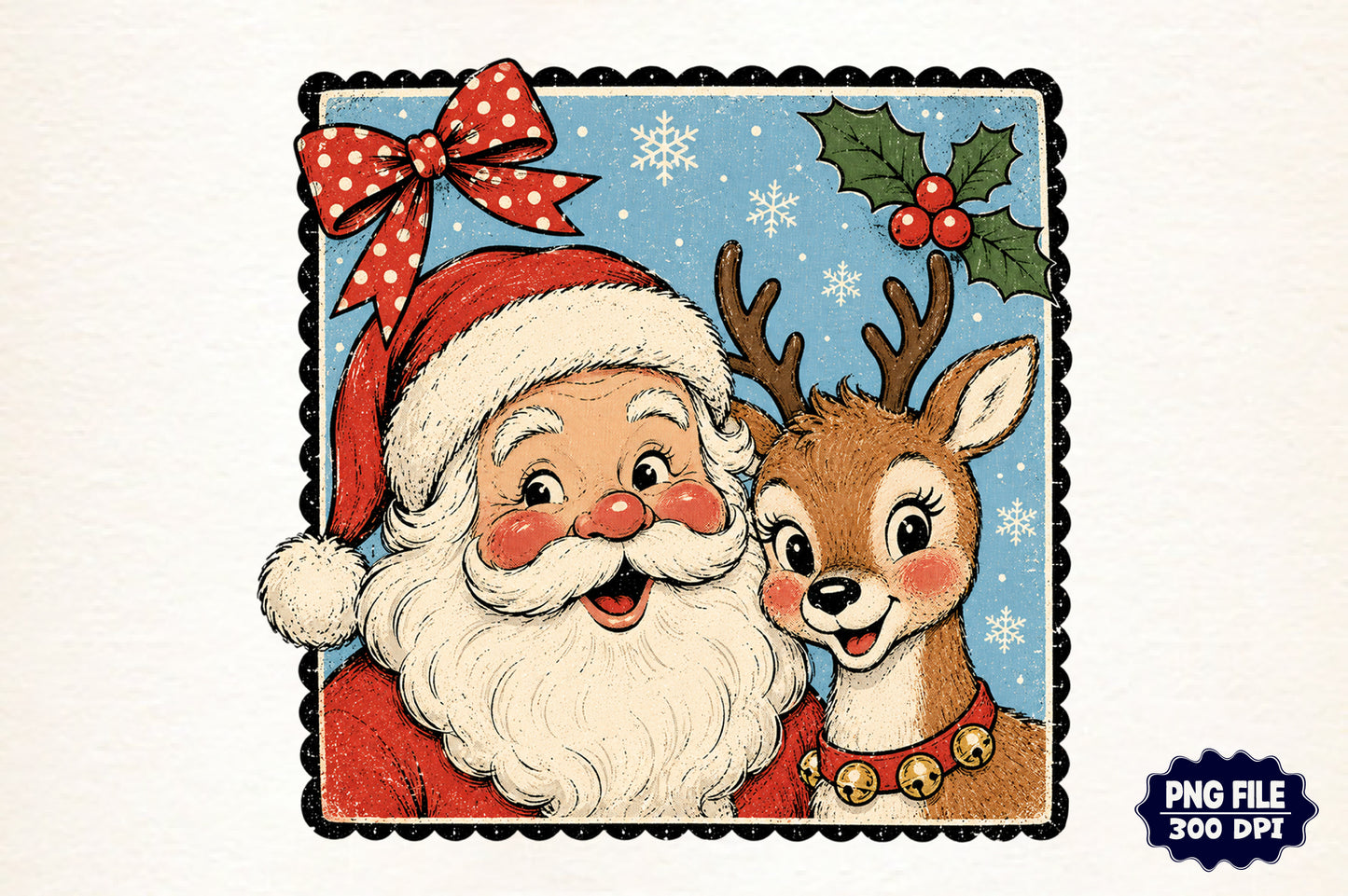 Retro Santa Claus & Reindeer PNG, Vintage Christmas Sublimation Design