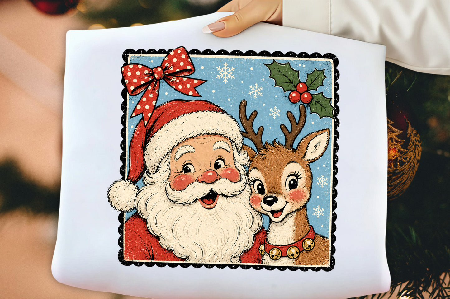 Retro Santa Claus & Reindeer PNG, Vintage Christmas Sublimation Design