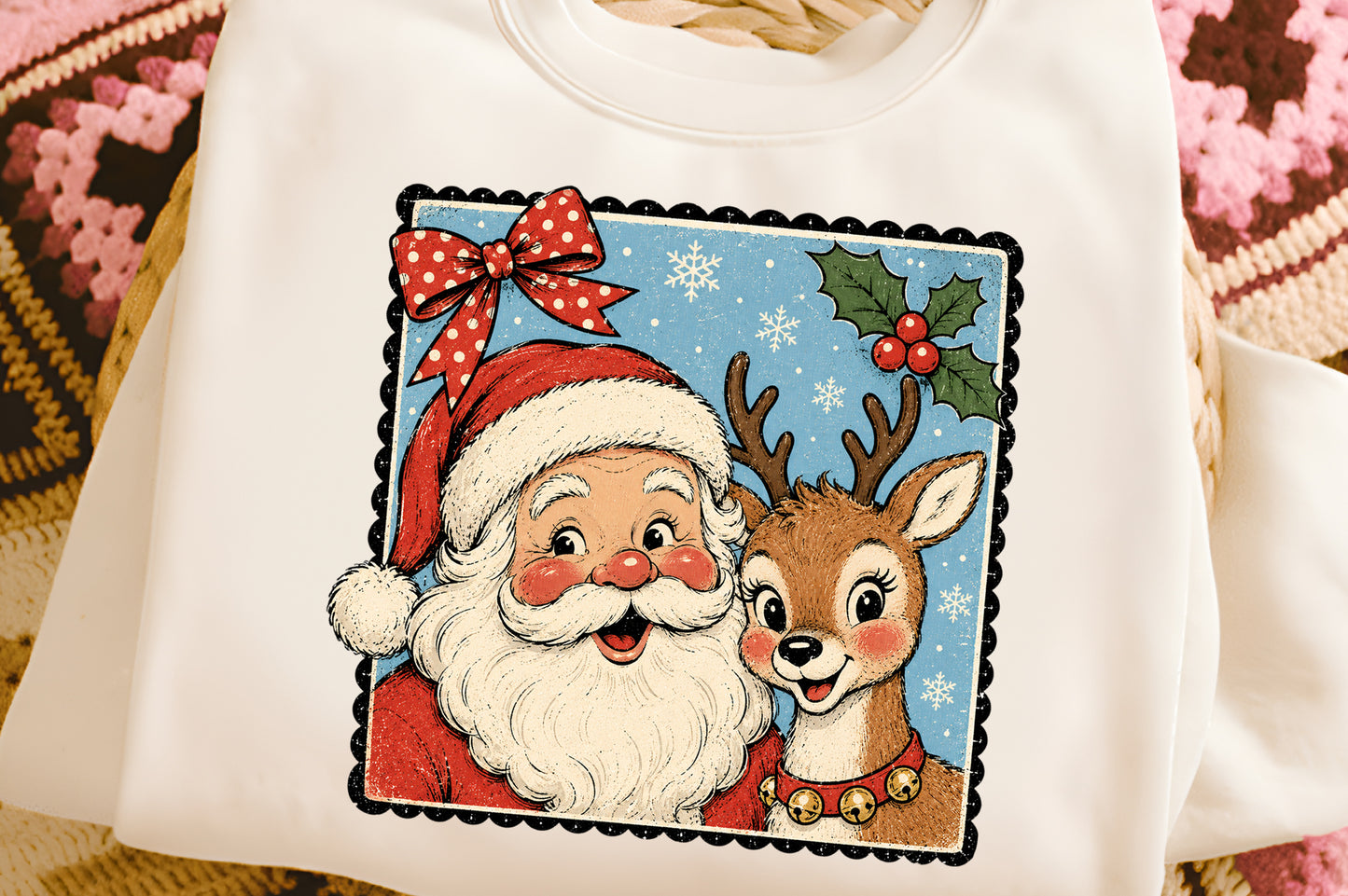 Retro Santa Claus & Reindeer PNG, Vintage Christmas Sublimation Design