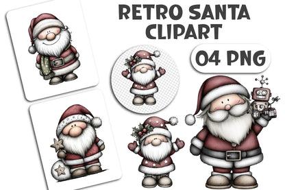 Retro Santa Christmas Clipart PNG Bundle
