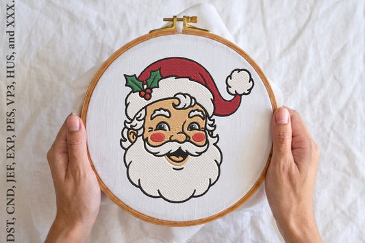 Retro Santa Embroidery Design – Vintage Christmas Santa Claus Machine Embroidery Pattern, Classic Holiday Embroidery Design