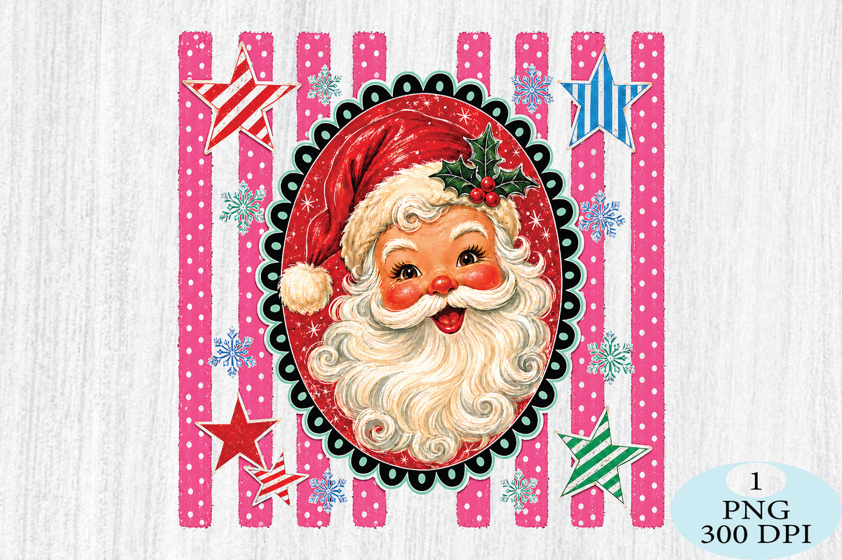 Retro Santa Portrait Christmas PNG