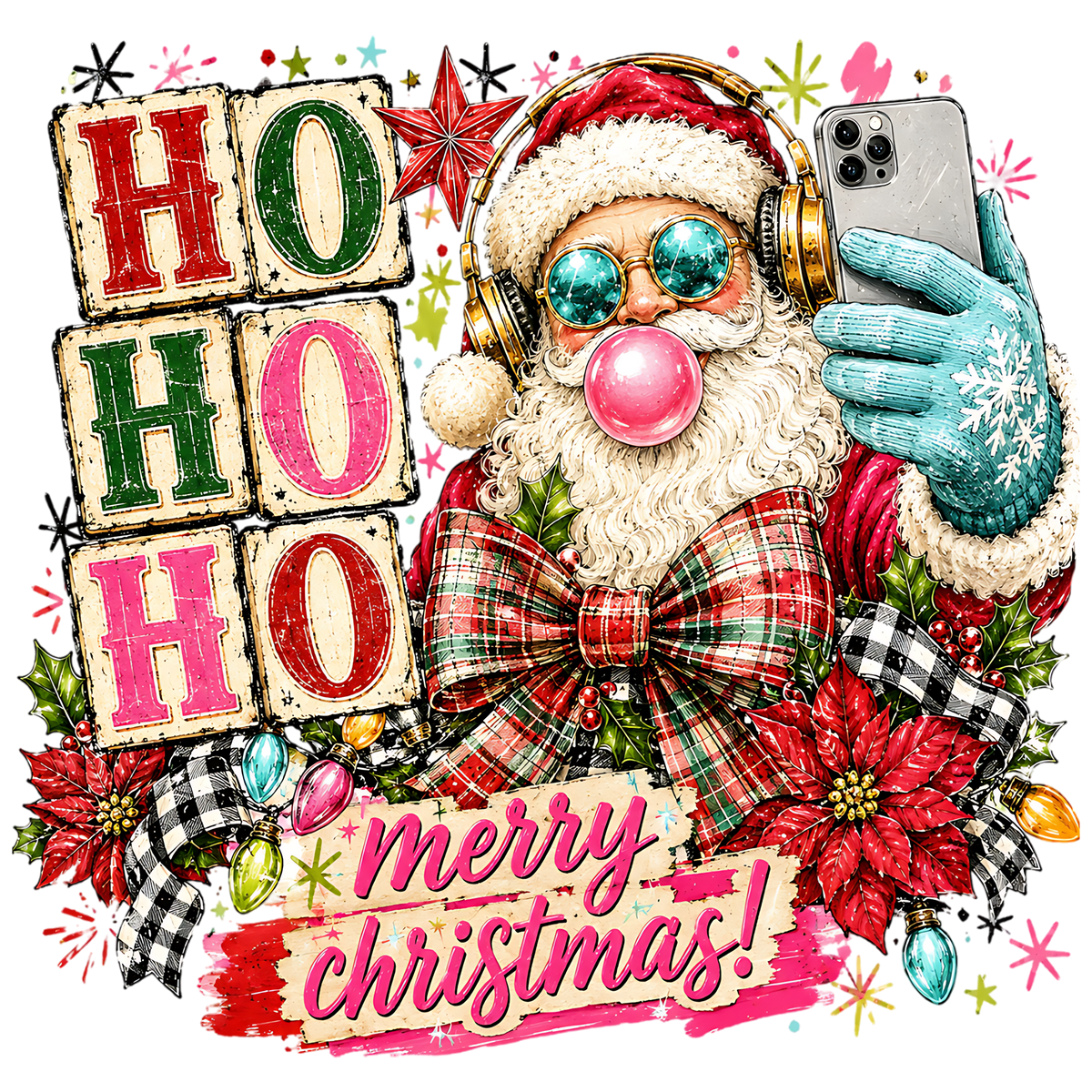 Retro Santa Selfie Christmas PNG