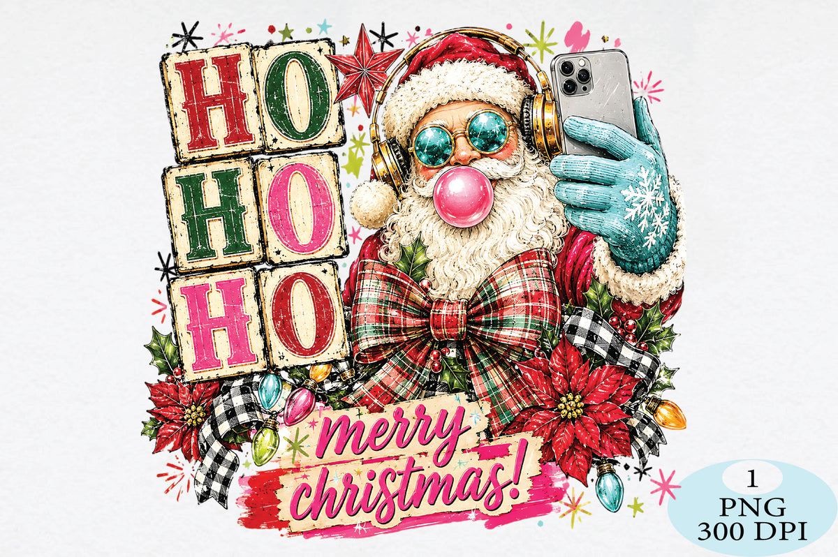Retro Santa Selfie Christmas PNG