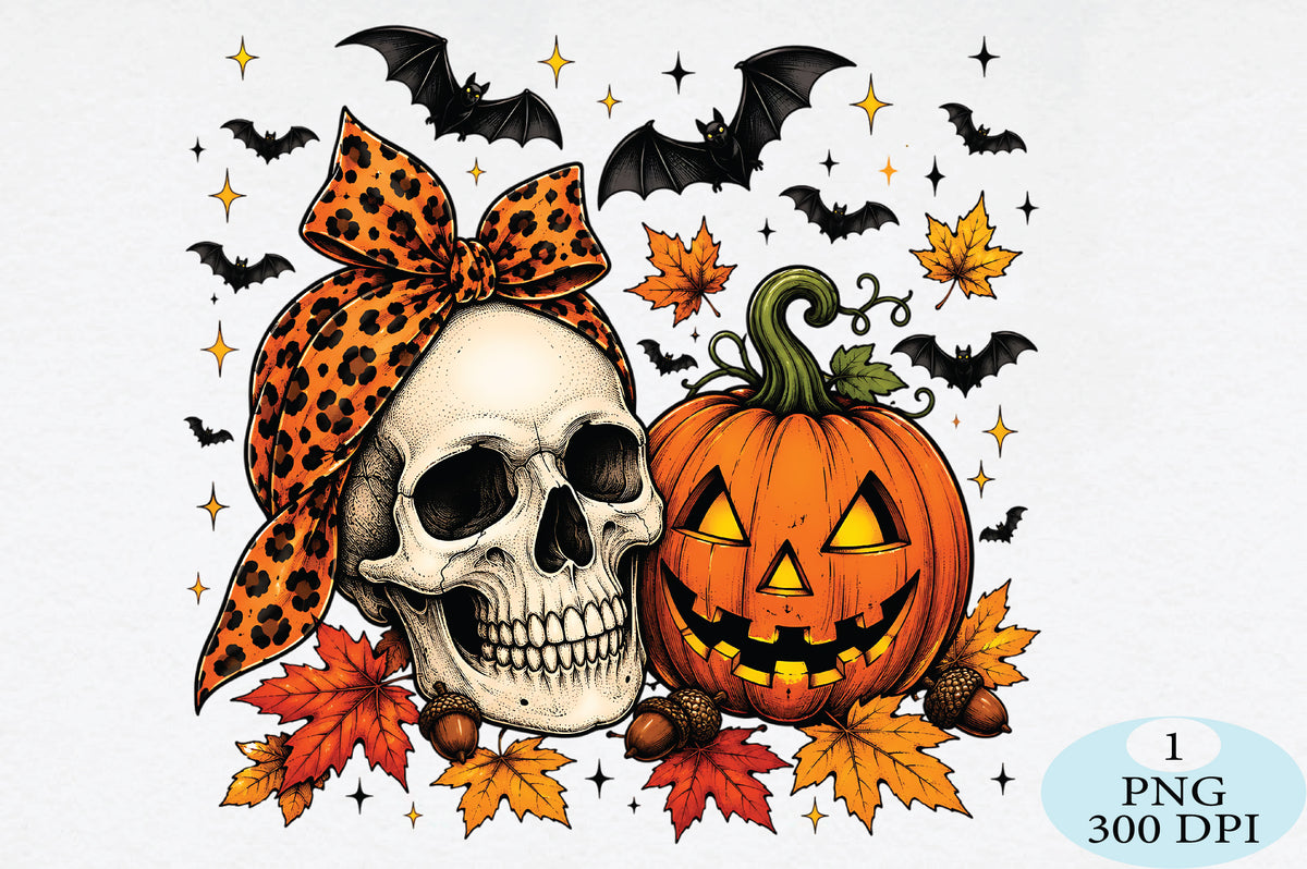 Retro Skull Pumpkin Halloween PNG