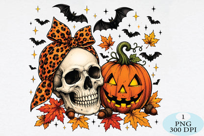 Retro Skull Pumpkin Halloween PNG