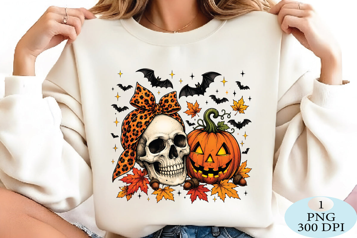 Retro Skull Pumpkin Halloween PNG