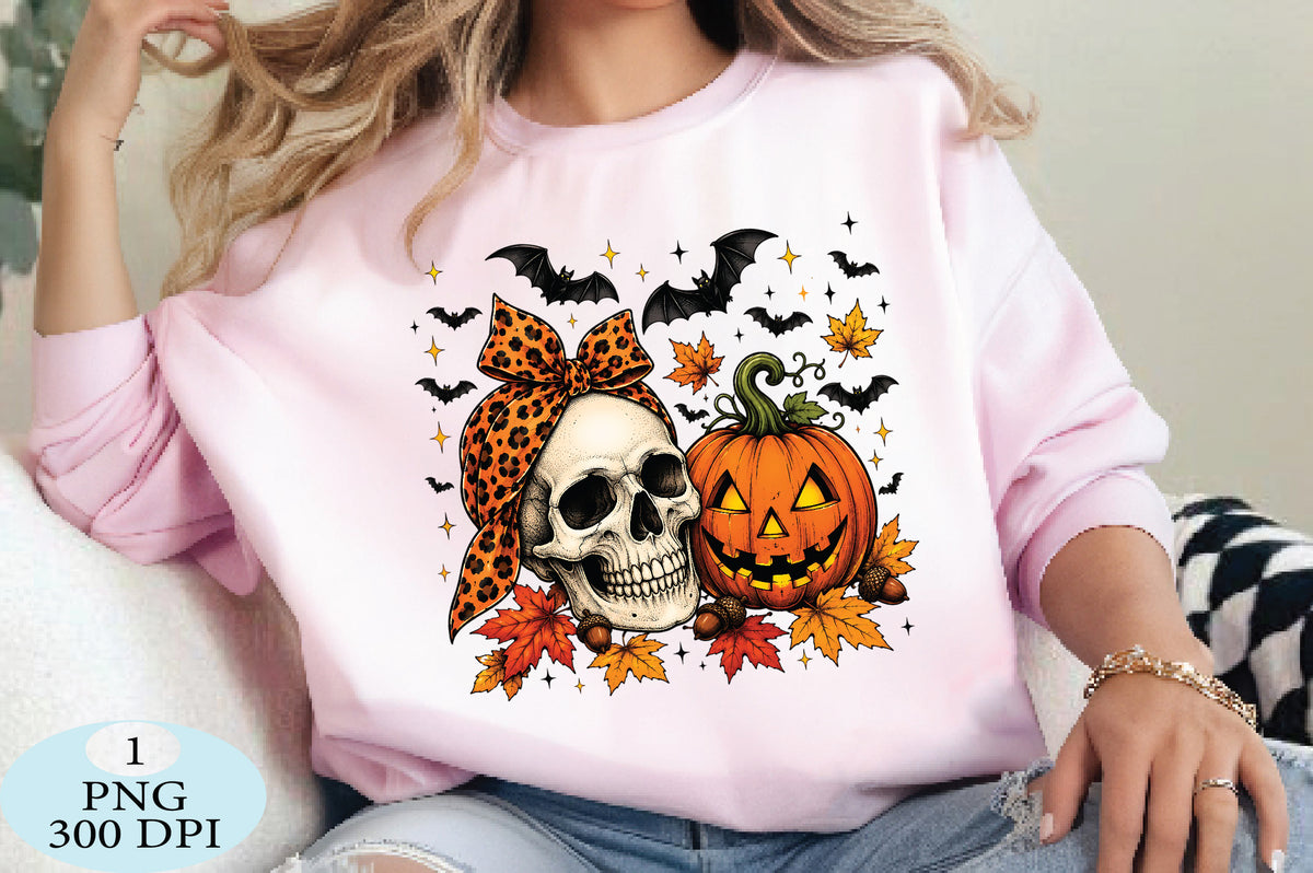 Retro Skull Pumpkin Halloween PNG