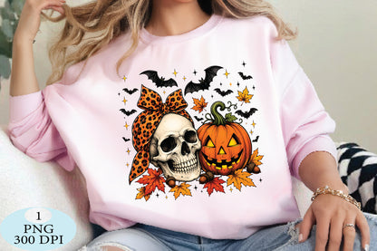 Retro Skull Pumpkin Halloween PNG