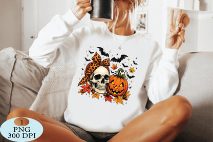 Retro Skull Pumpkin Halloween PNG