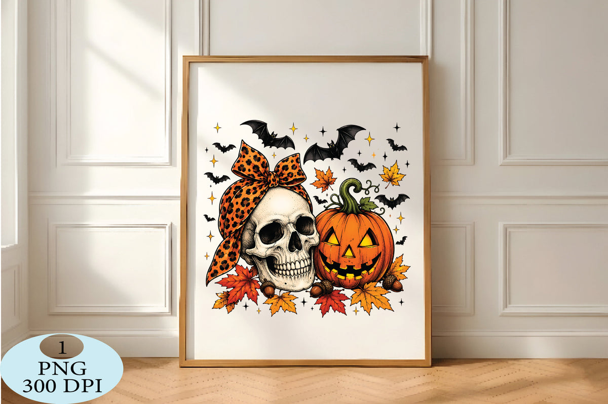Retro Skull Pumpkin Halloween PNG