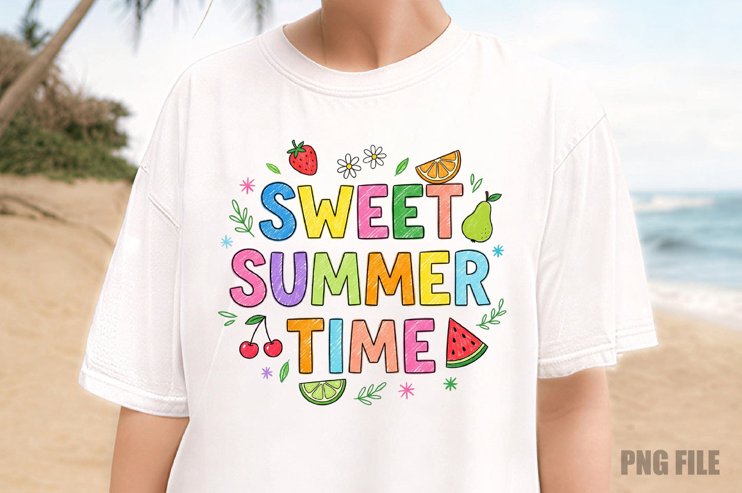Retro Sweet Summer Time PNG, Colorful Fruit Summer Sublimation Design