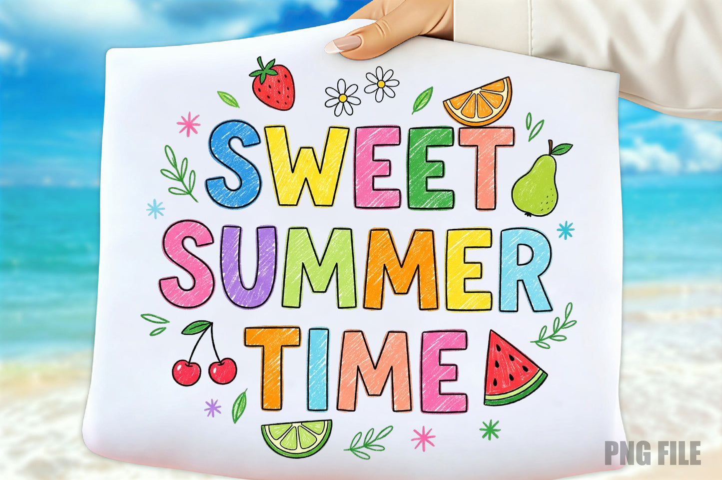 Retro Sweet Summer Time PNG, Colorful Fruit Summer Sublimation Design