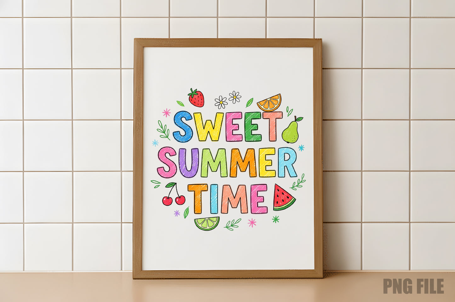 Retro Sweet Summer Time PNG, Colorful Fruit Summer Sublimation Design