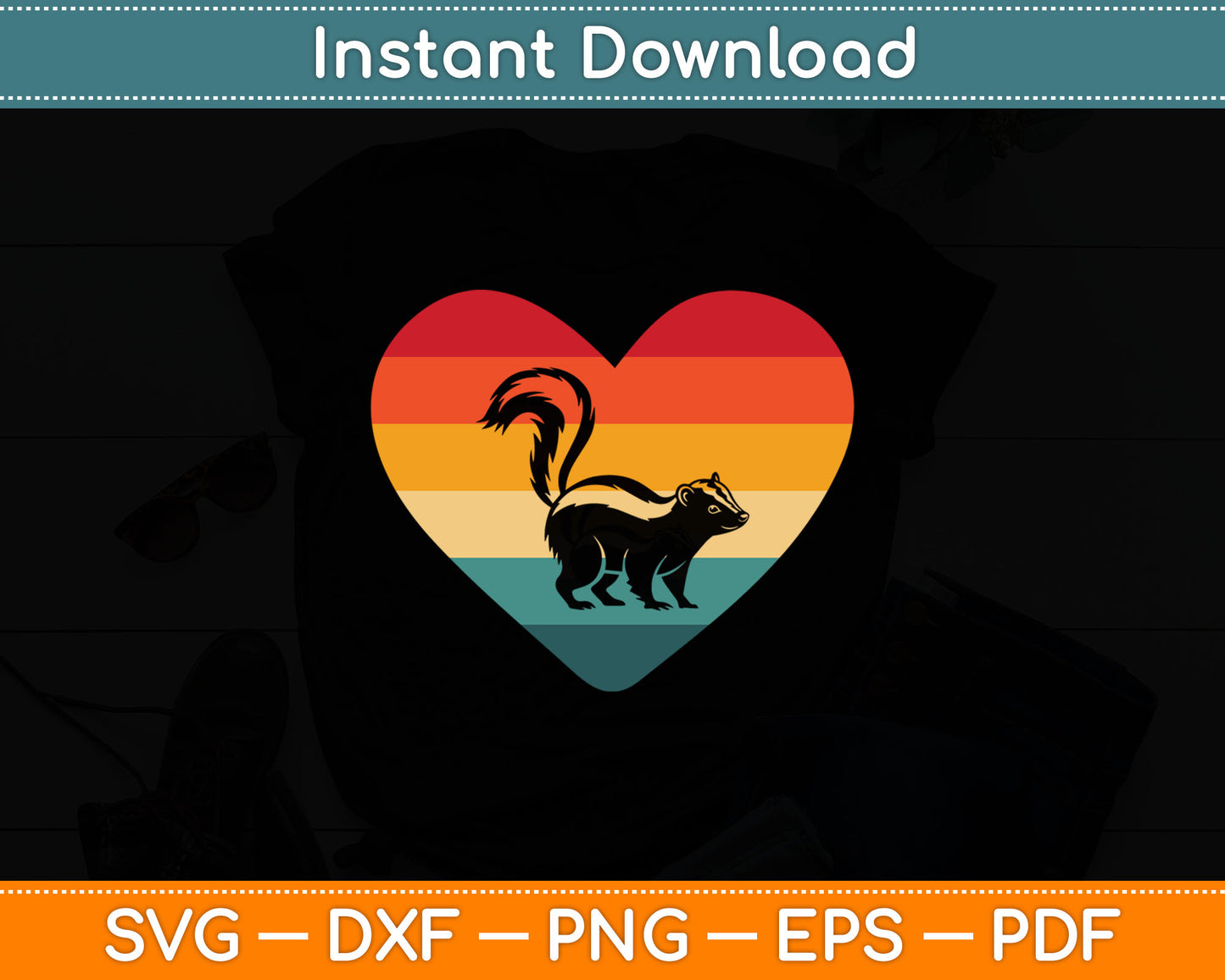 Retro Valentine's Day Heart Skunk Svg Digital Cutting File