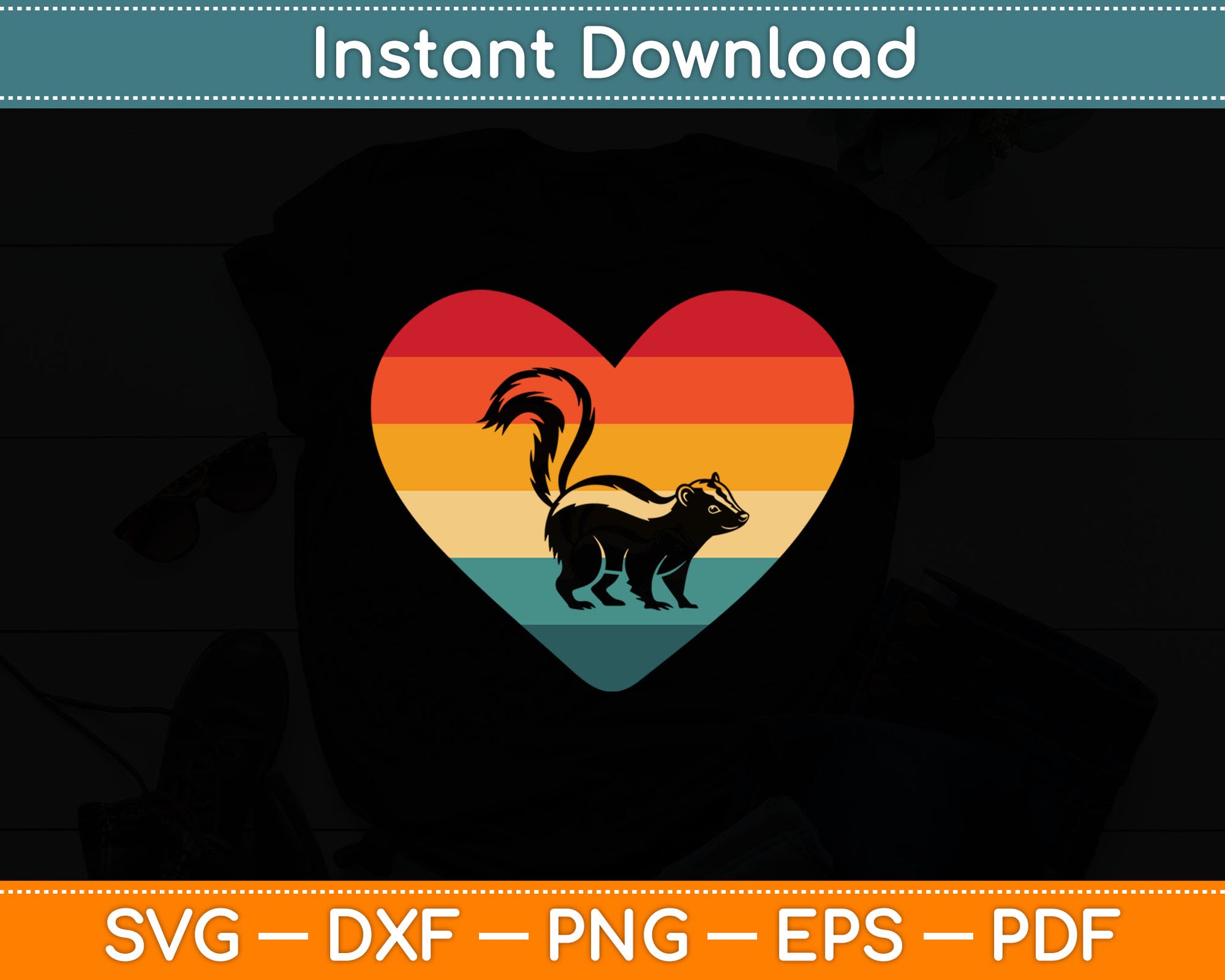 Retro Valentine's Day Heart Skunk Svg Digital Cutting File