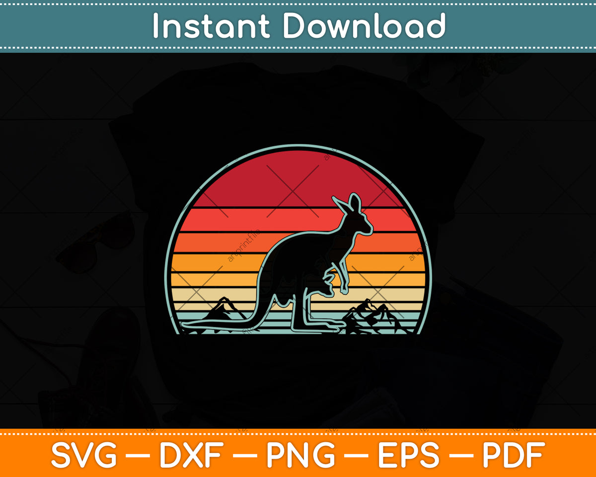 Retro Vintage Kangaroo Svg Png Dxf Digital Cutting File