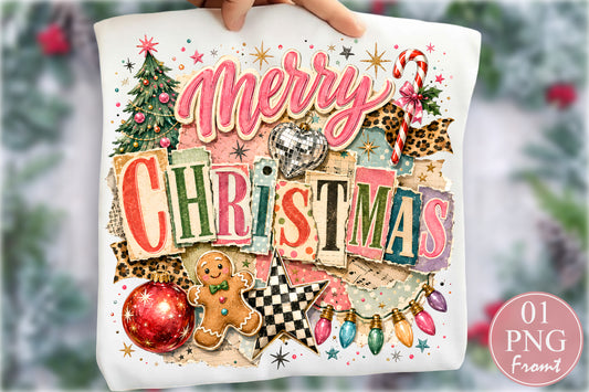 Retro Vintage Merry Christmas PNG Pink Leopard Candy Cane Holiday Sublimation