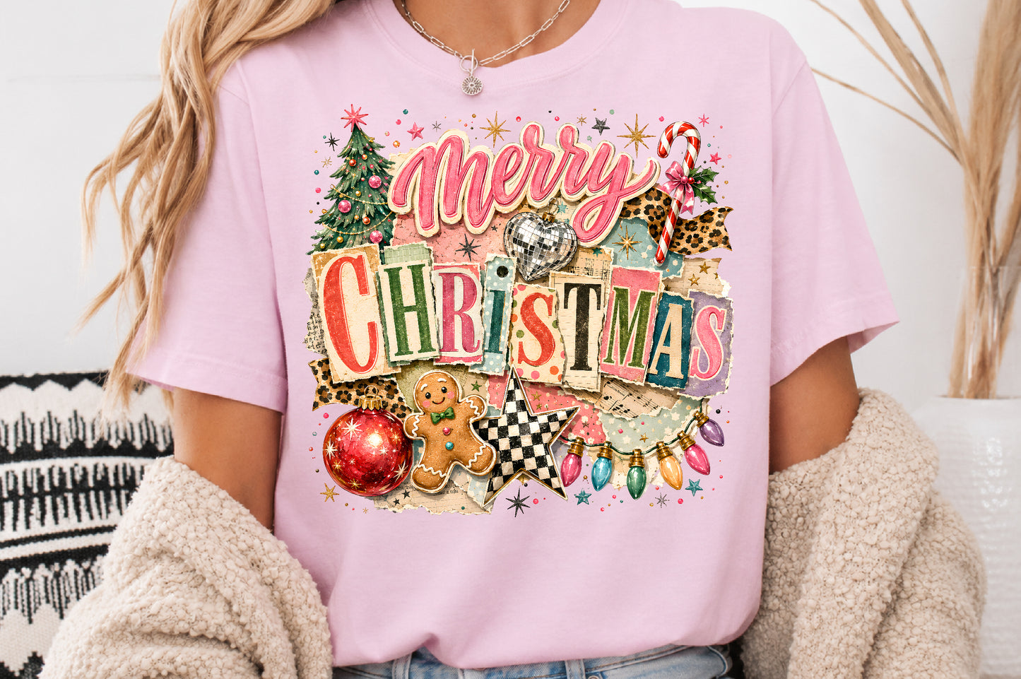 Retro Vintage Merry Christmas PNG Pink Leopard Candy Cane Holiday Sublimation