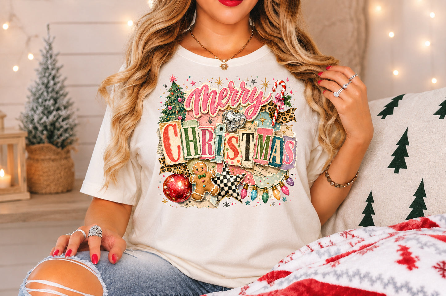 Retro Vintage Merry Christmas PNG Pink Leopard Candy Cane Holiday Sublimation