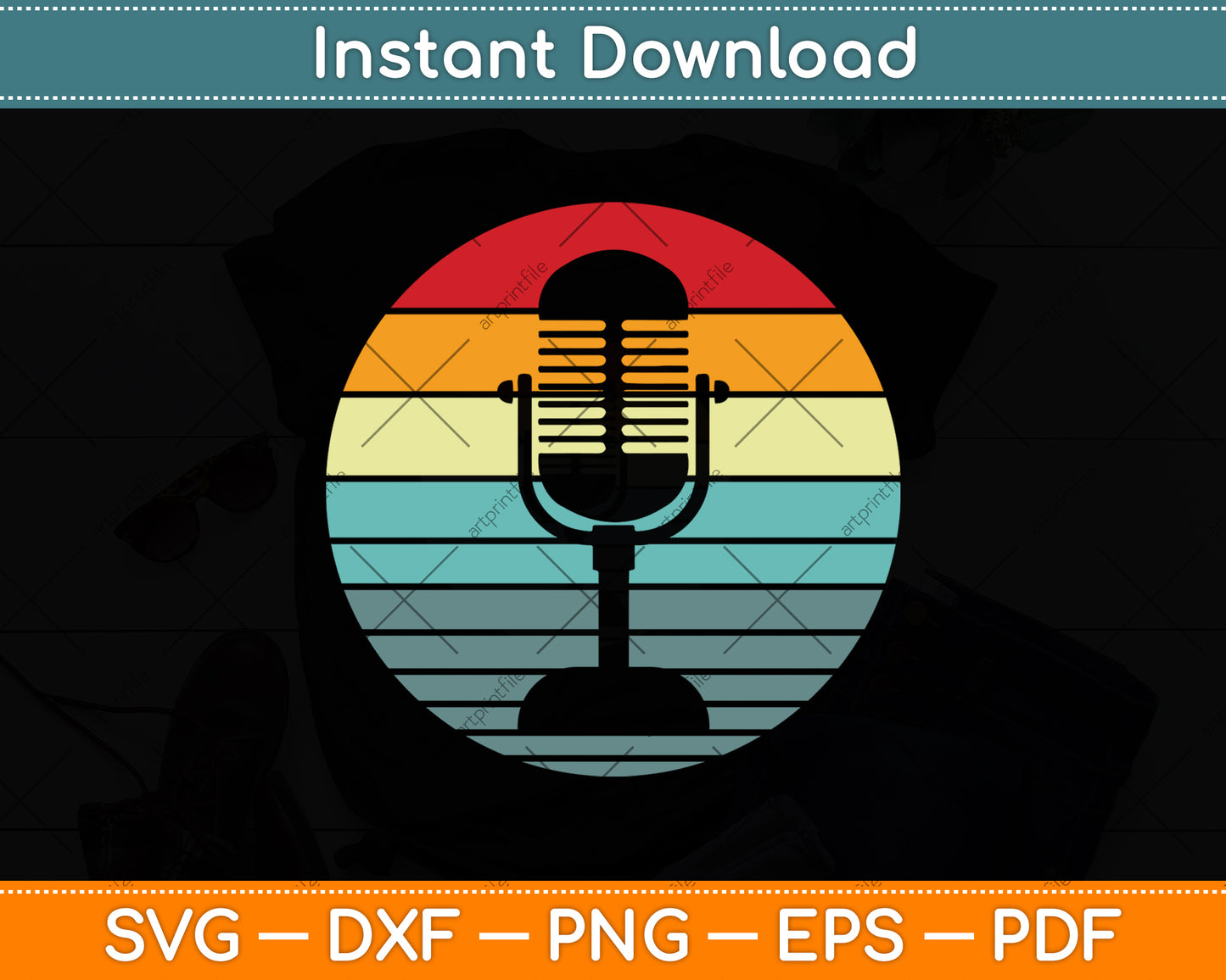 Vintage Retro Microphone Svg Png Dxf Digital Cutting File