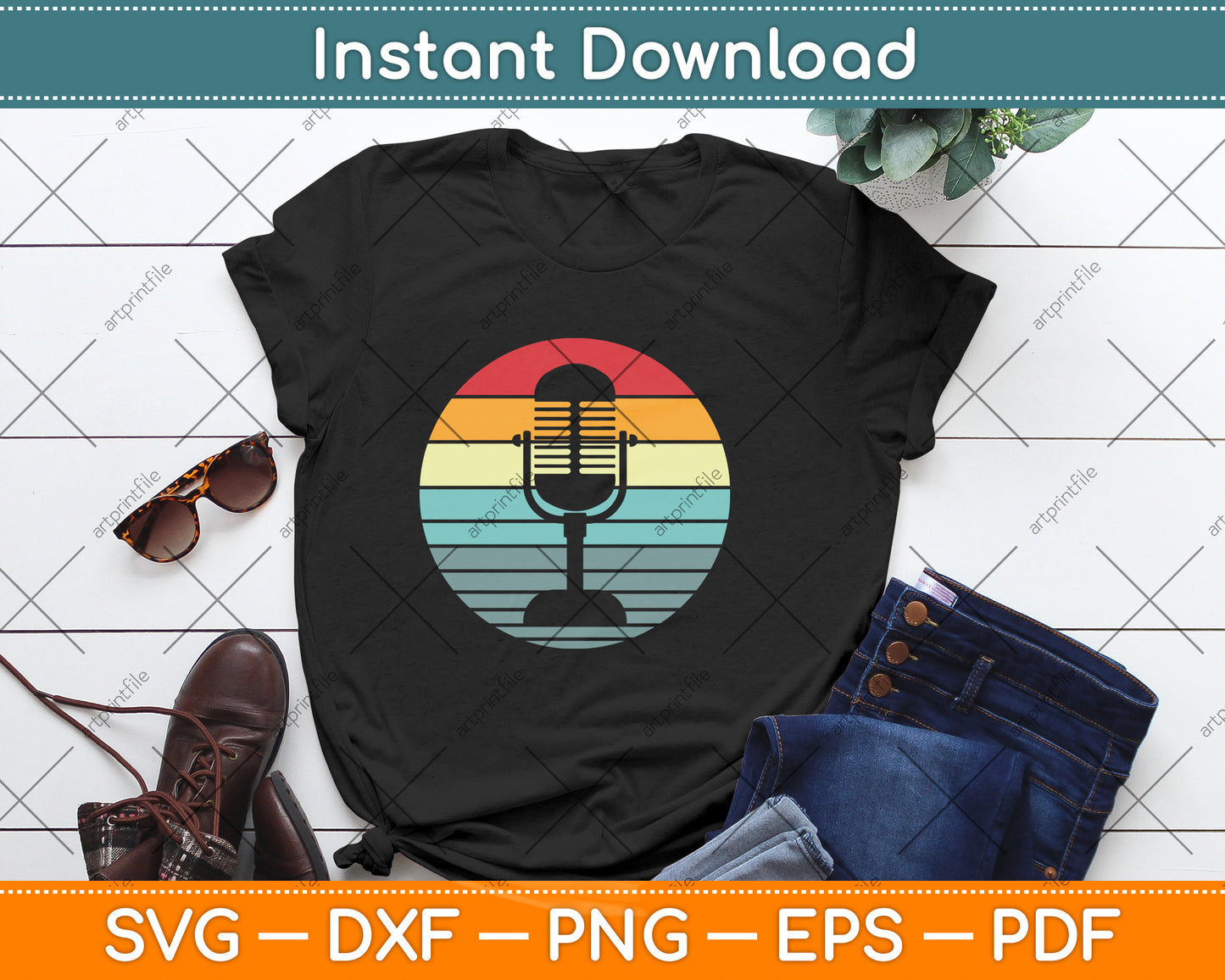 Vintage Retro Microphone Svg Png Dxf Digital Cutting File
