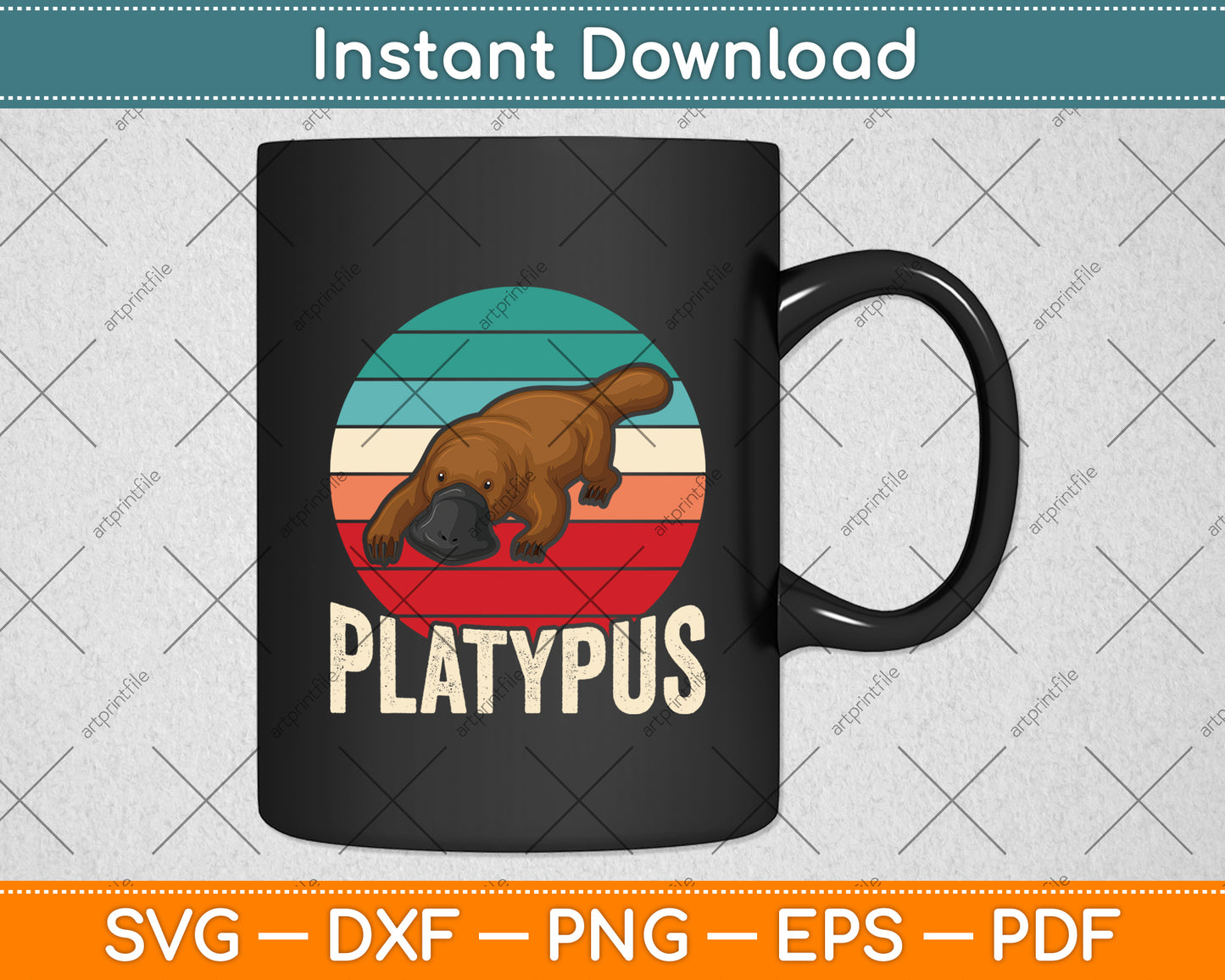 Retro Vintage Platypus Svg Png Dxf Digital Cutting File