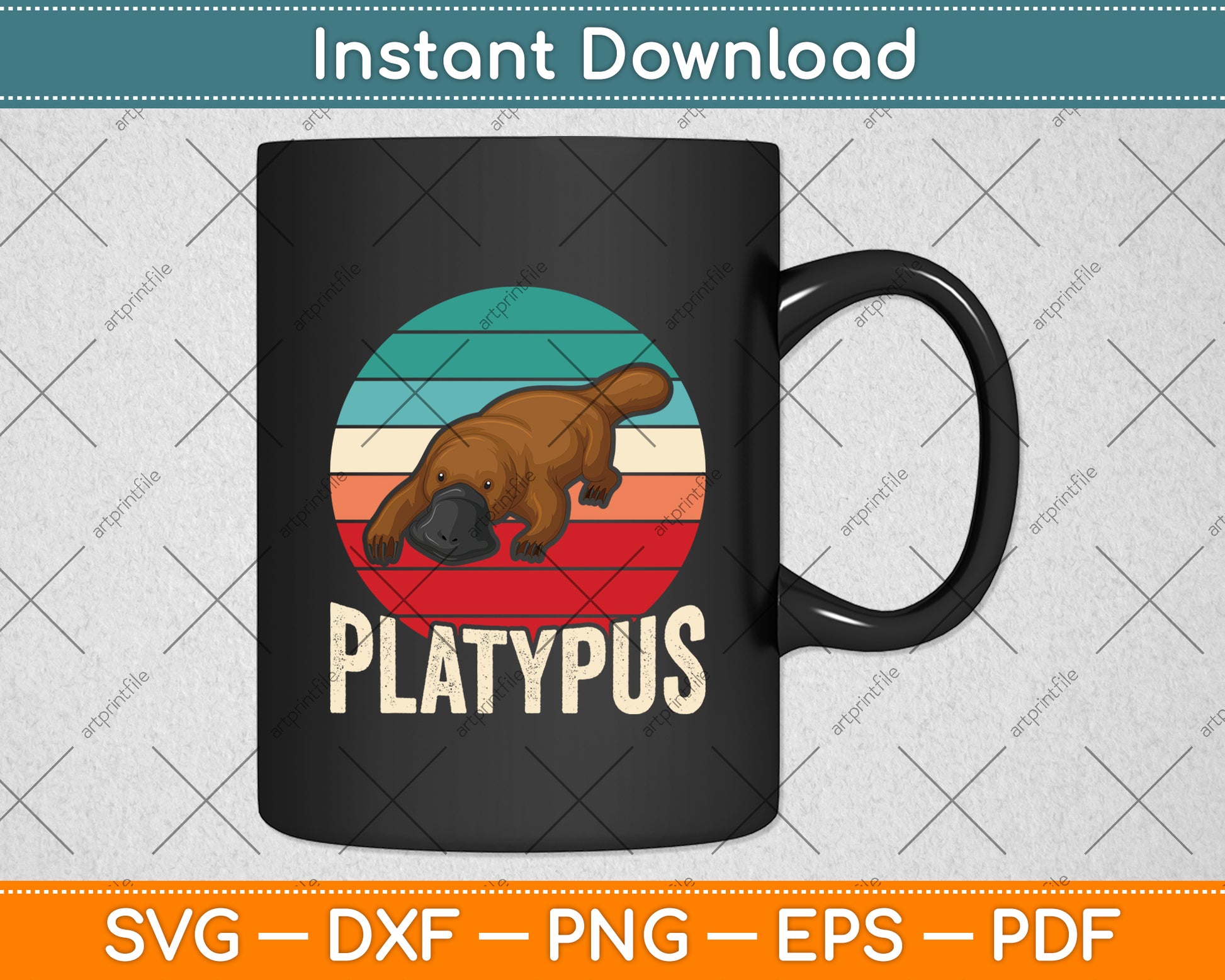 Retro Vintage Platypus Svg Png Dxf Digital Cutting File