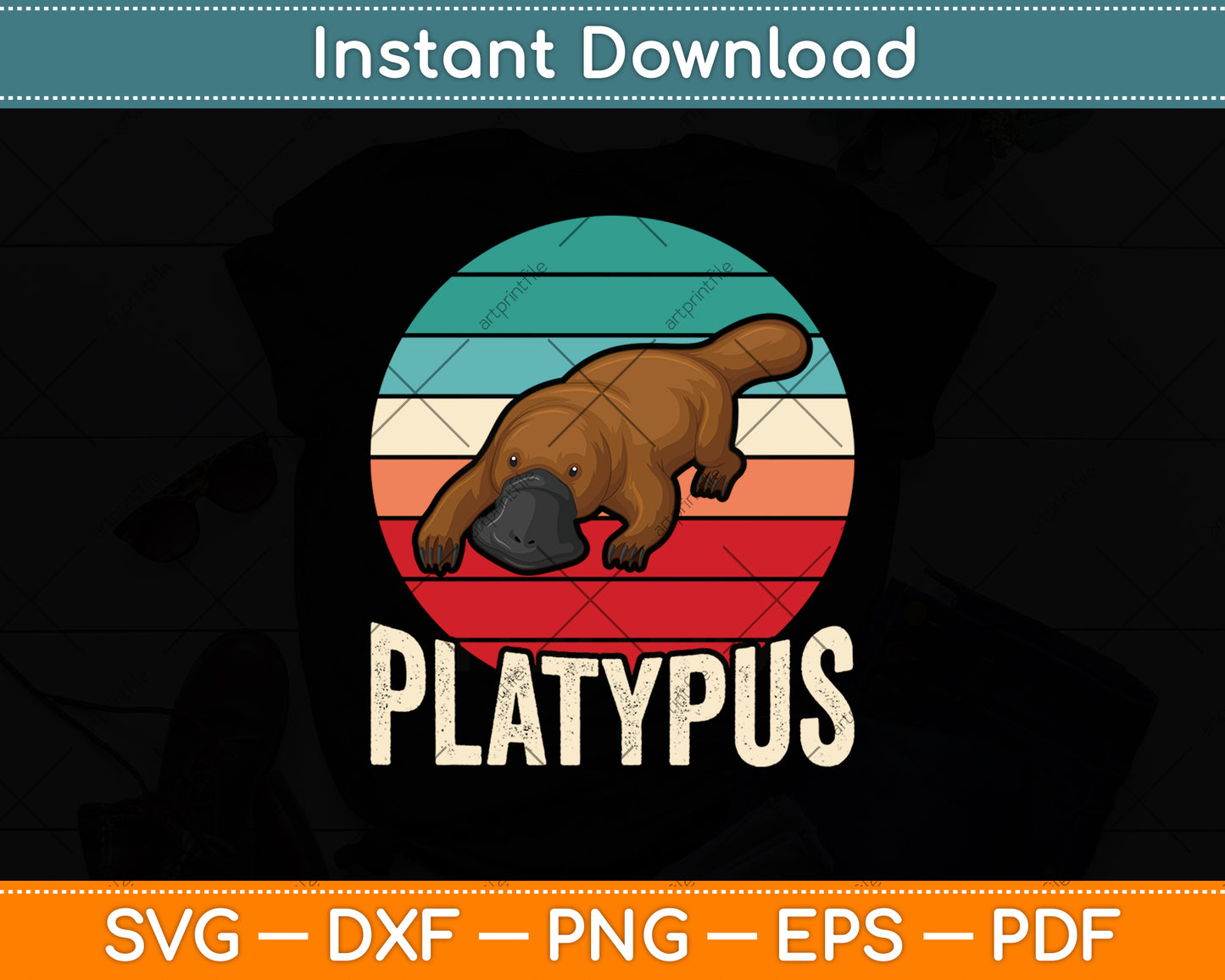 Retro Vintage Platypus Svg Png Dxf Digital Cutting File