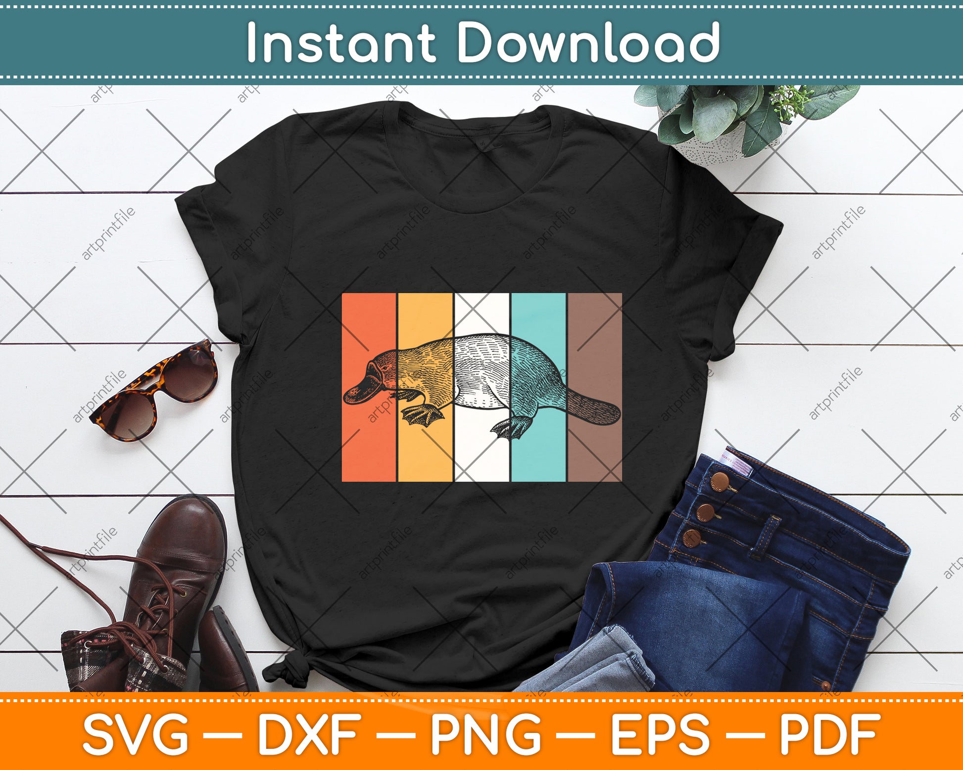 Retro Vintage Platypus Svg Png Dxf Digital Cutting File