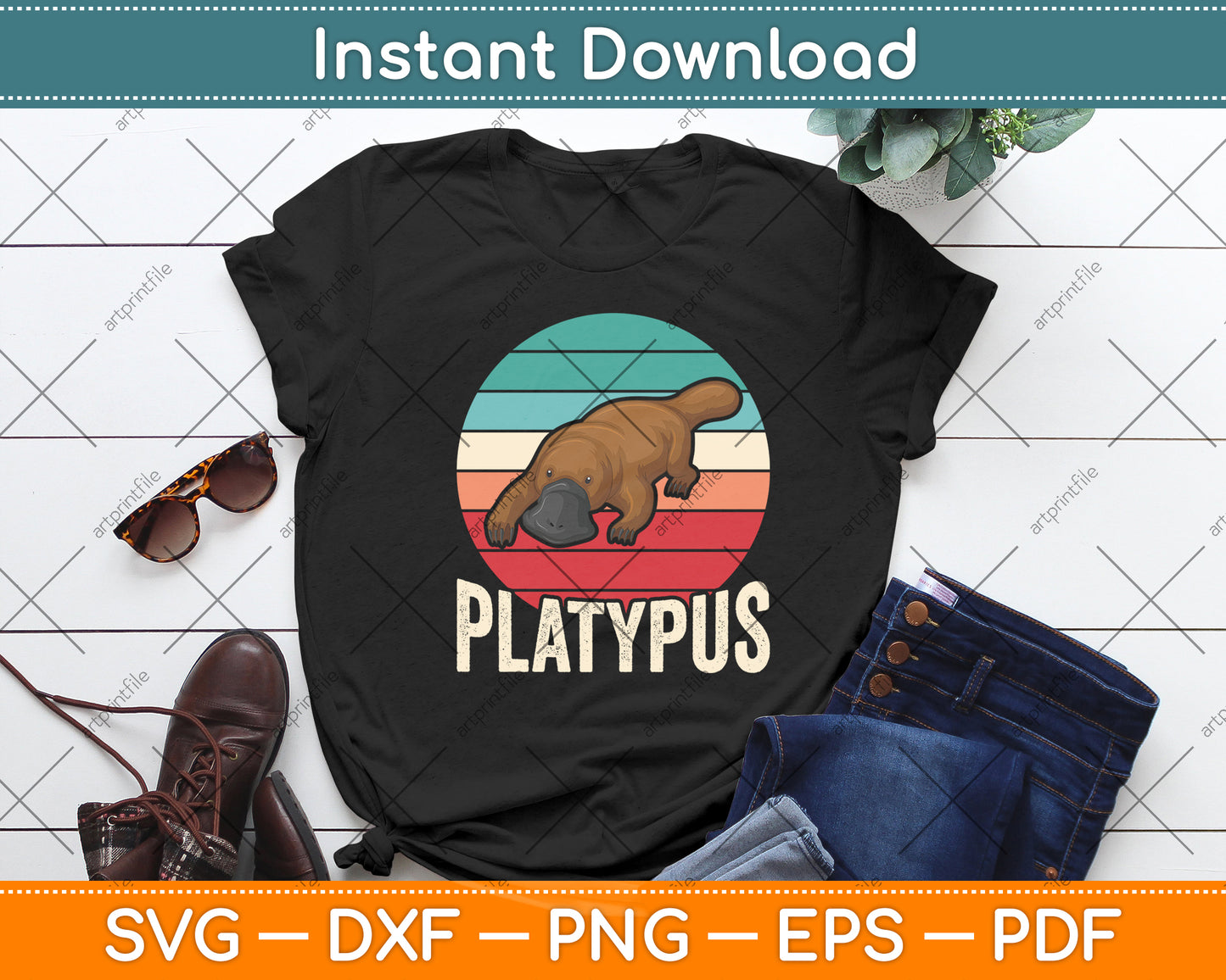 Retro Vintage Platypus Svg Png Dxf Digital Cutting File