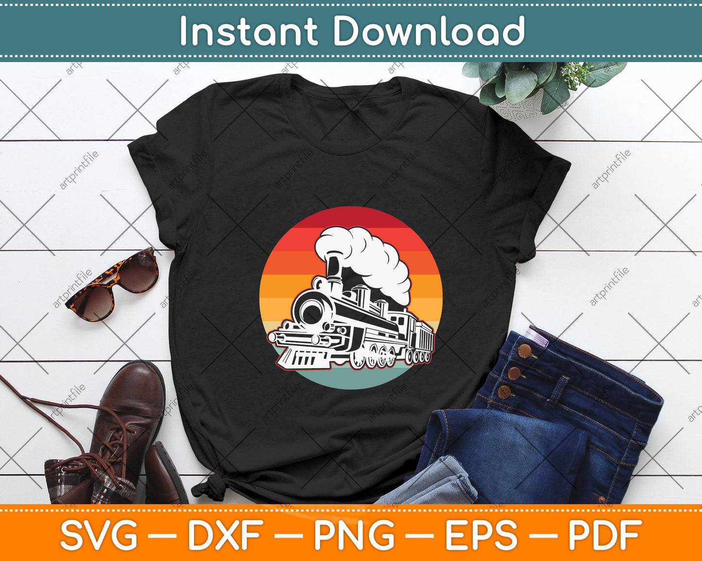 Retro Vintage Train Svg Png Dxf Digital Cutting File