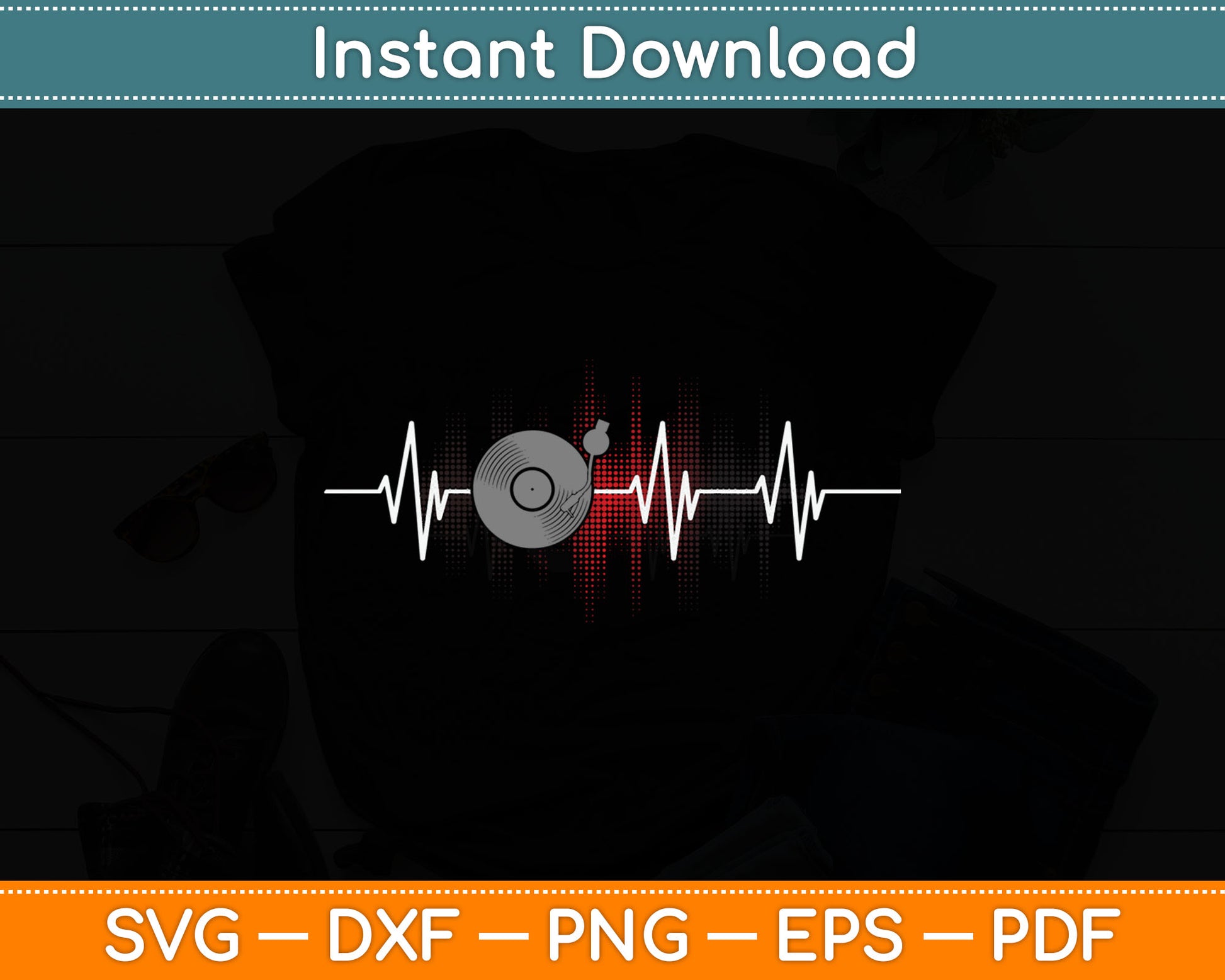 Retro Vinyl Record DJ Heartbeat Funny EKG Disk Jockey Svg Digital Cutting File
