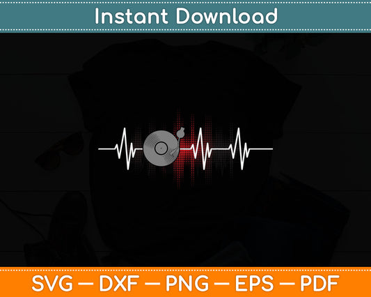 Retro Vinyl Record DJ Heartbeat Funny EKG Disk Jockey Svg Digital Cutting File